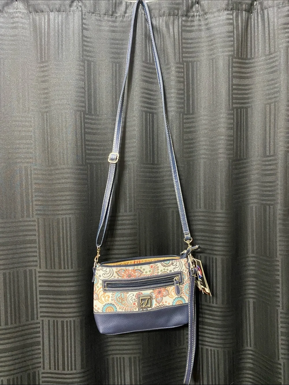 Stone Mountain Sydney Bag Crossbody Wristlet paisley leather blue NWT